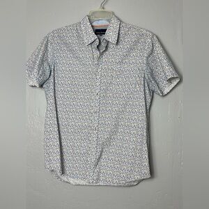 Michael Brandon Men's Blue and White Patterned Shirt